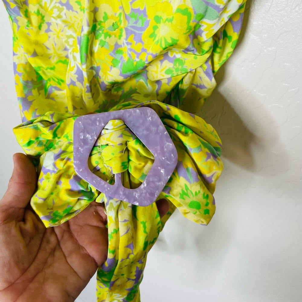 For Love and Lemons XS Dubois Freedom Floral Mini Dress Yellow Green Lavender - Picture 5 of 8